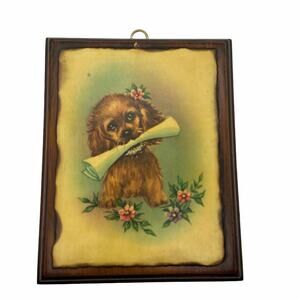 Puppy Spaniel Art Plaque Handmade Vintage 70s Decoupage Wall Hanging Retro